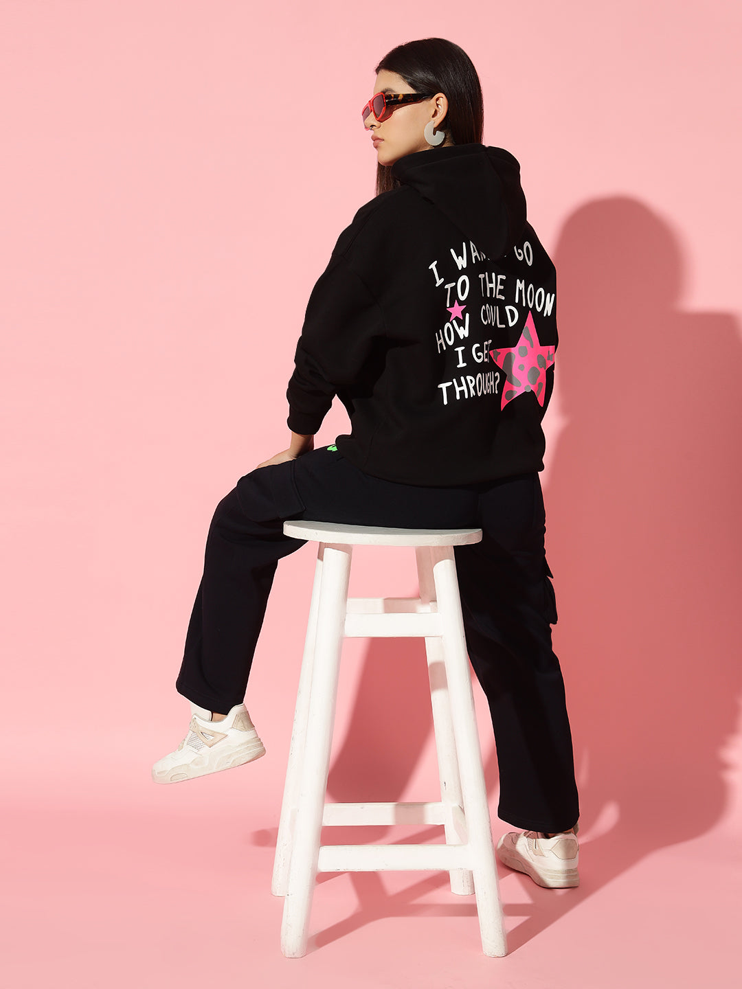 To the Moon Black Oversized Round Neck Tracksuit