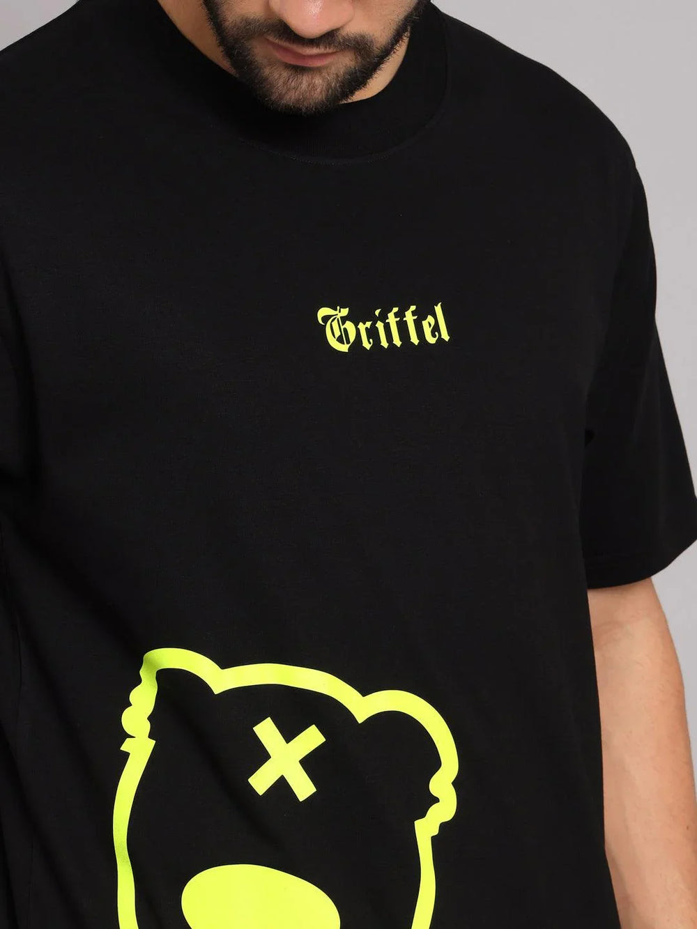 GRIFFEL Men Printed Black Green Loose fit T-shirt and Shorts Set - griffel