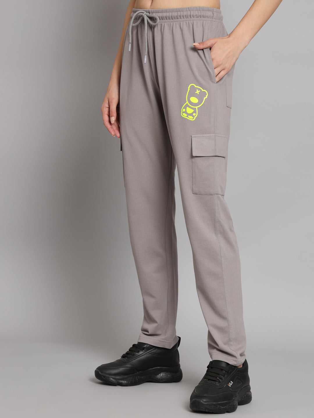 Griffel Women’s Front Teddy Logo 6 Pocket Steel Grey Cotton Matty Trackpant
