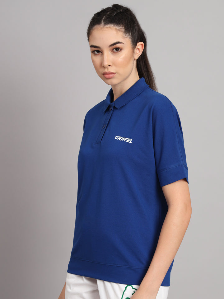 GRIFFEL Women Basic Solid Royal Polo T-shirt - griffel