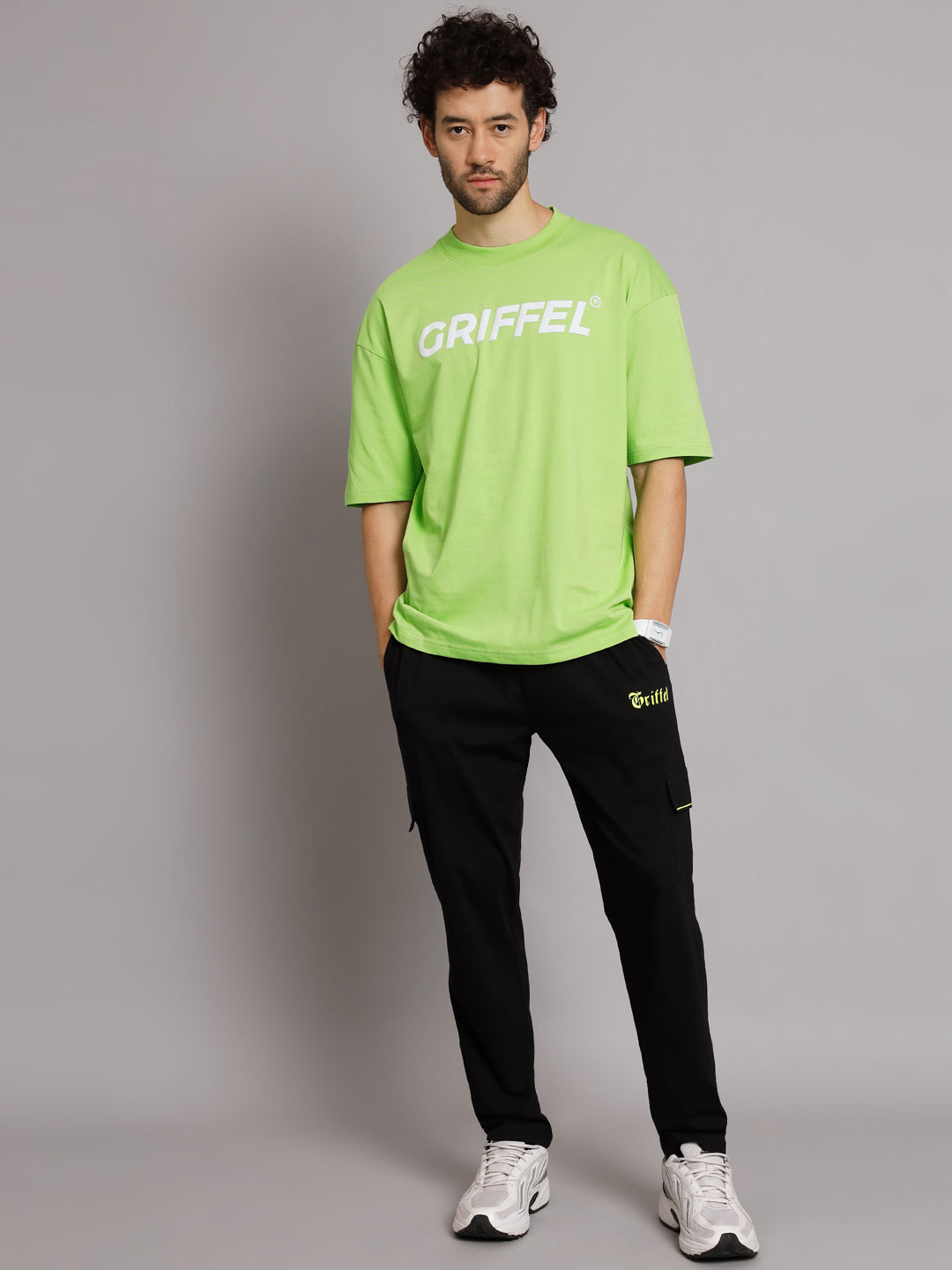 GRIFFEL Men Printed Neon Parron Regular fit T-shirt and Black Trackpant Set - griffel