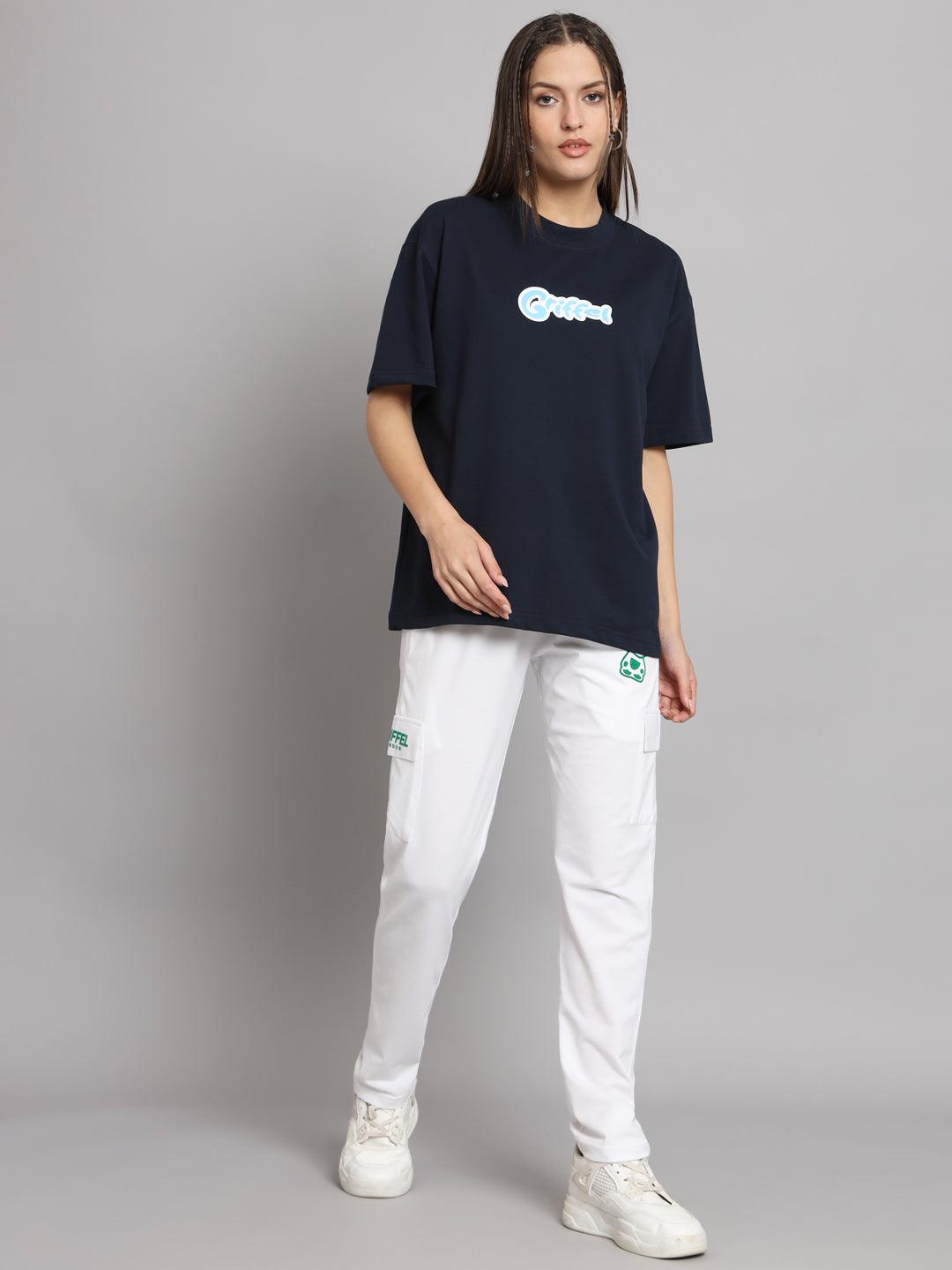 GRIFFEL Women I SAY MORE Printed Loose fit Navy T-shirt