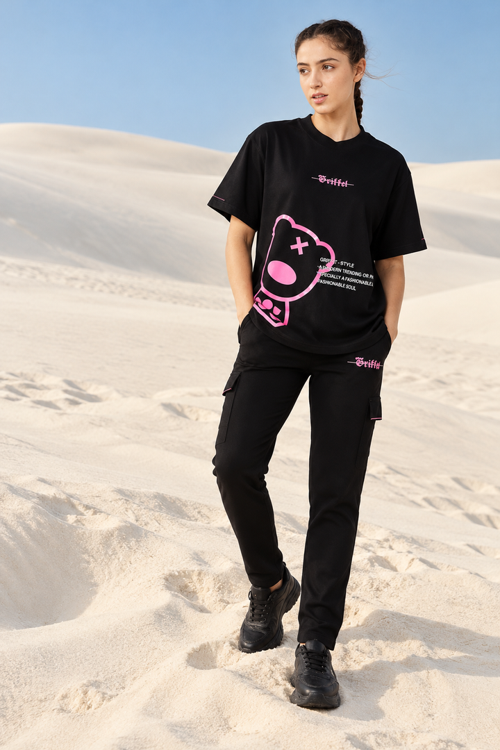 Side Teddy with Text  Oversized  fit T-shirt and Trackpant Co-ord Set🐻