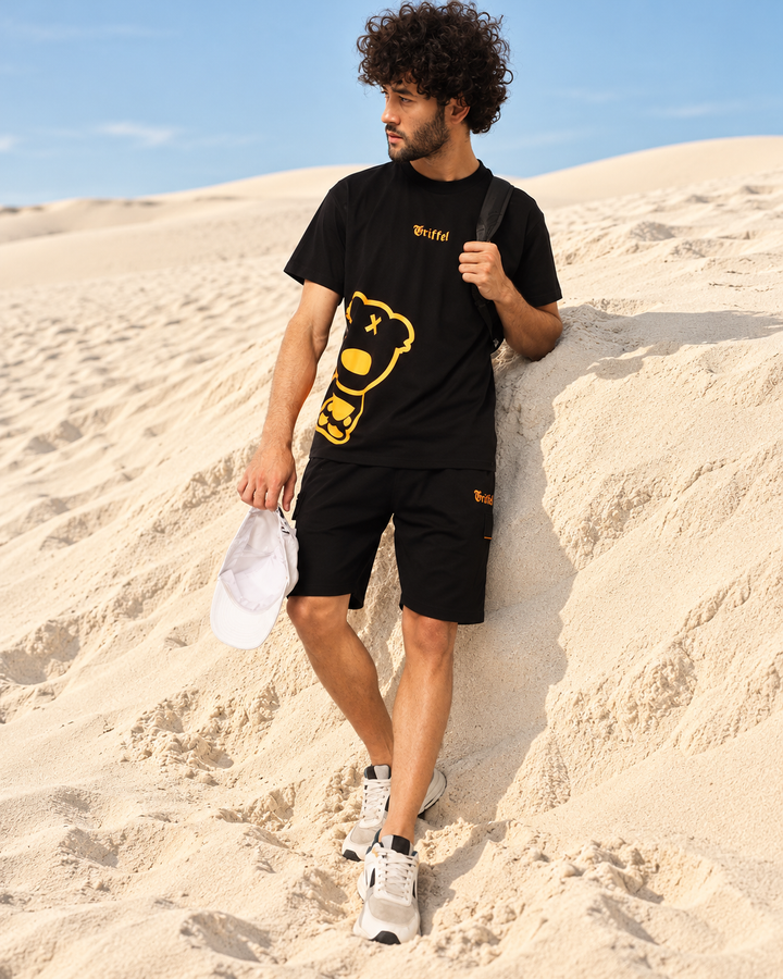 Orange Side teddy oversized T-shirt and Shorts Set 🐻
