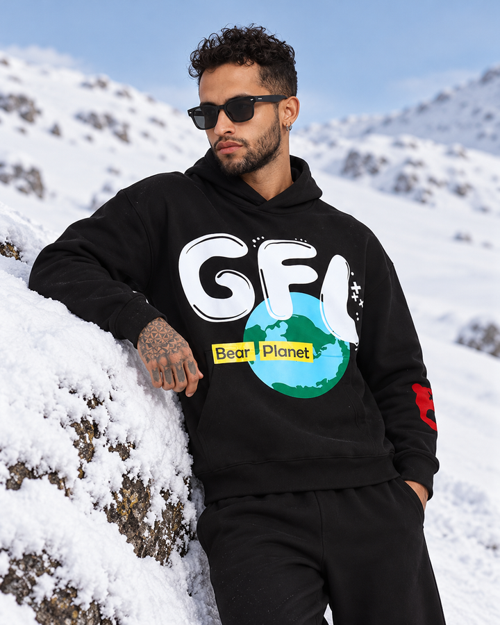 EARTH Print Front Oversized Cotton Fleece Hoodie 🌍