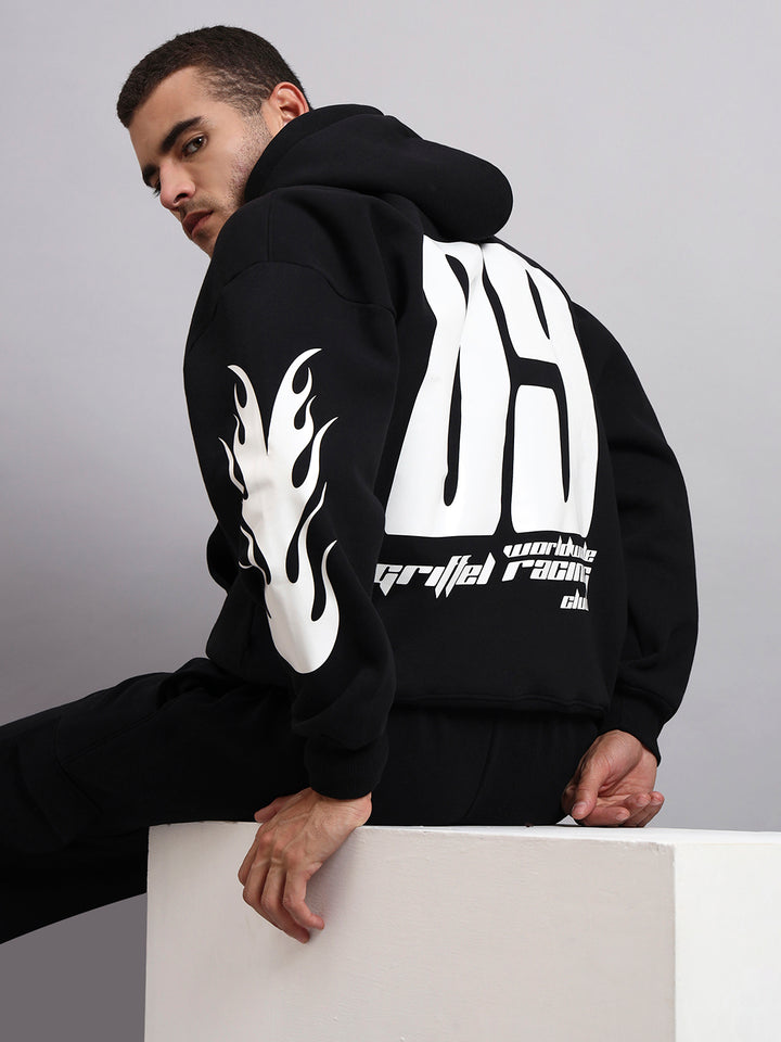 Racing Club Oversized Black Cotton Fleece Hoodie 🏁
