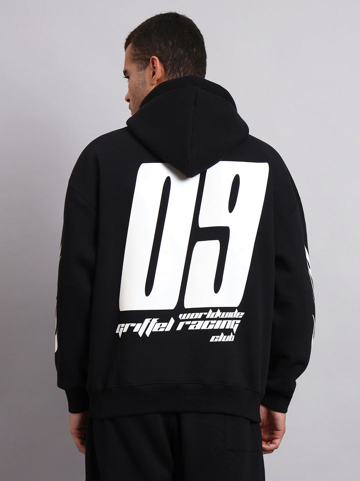 Racing Club Oversized Black Cotton Fleece Hoodie 🏁
