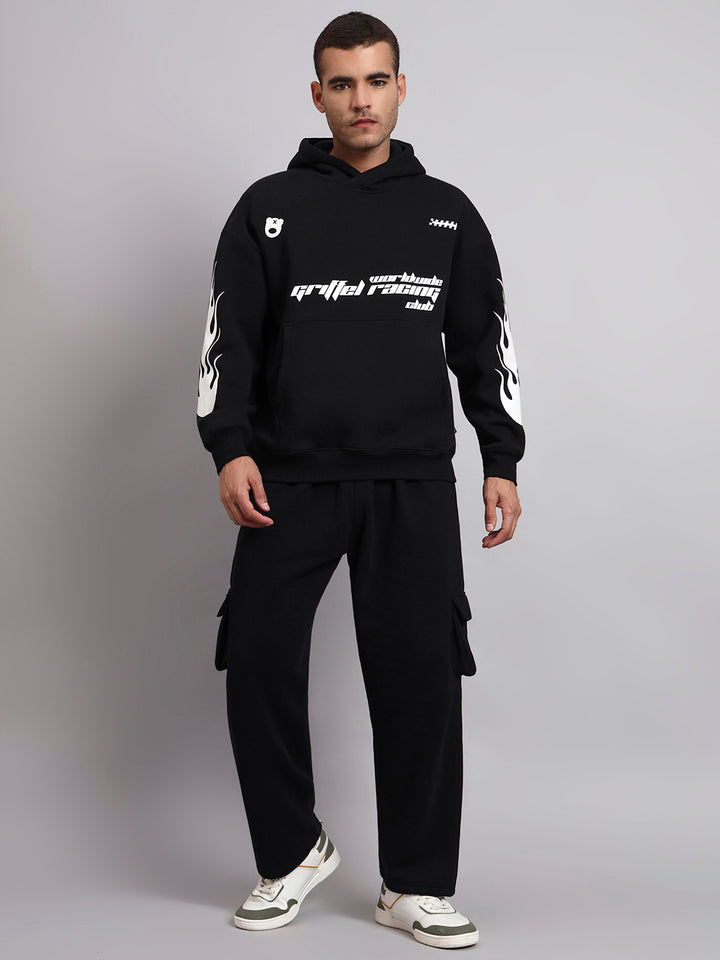 Racing Club Oversized Black Cotton Fleece Hoodie 🏁