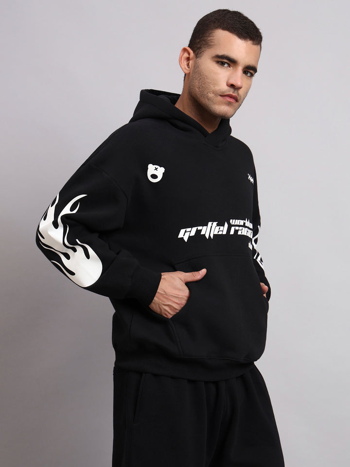Racing Club Oversized Black Cotton Fleece Hoodie 🏁