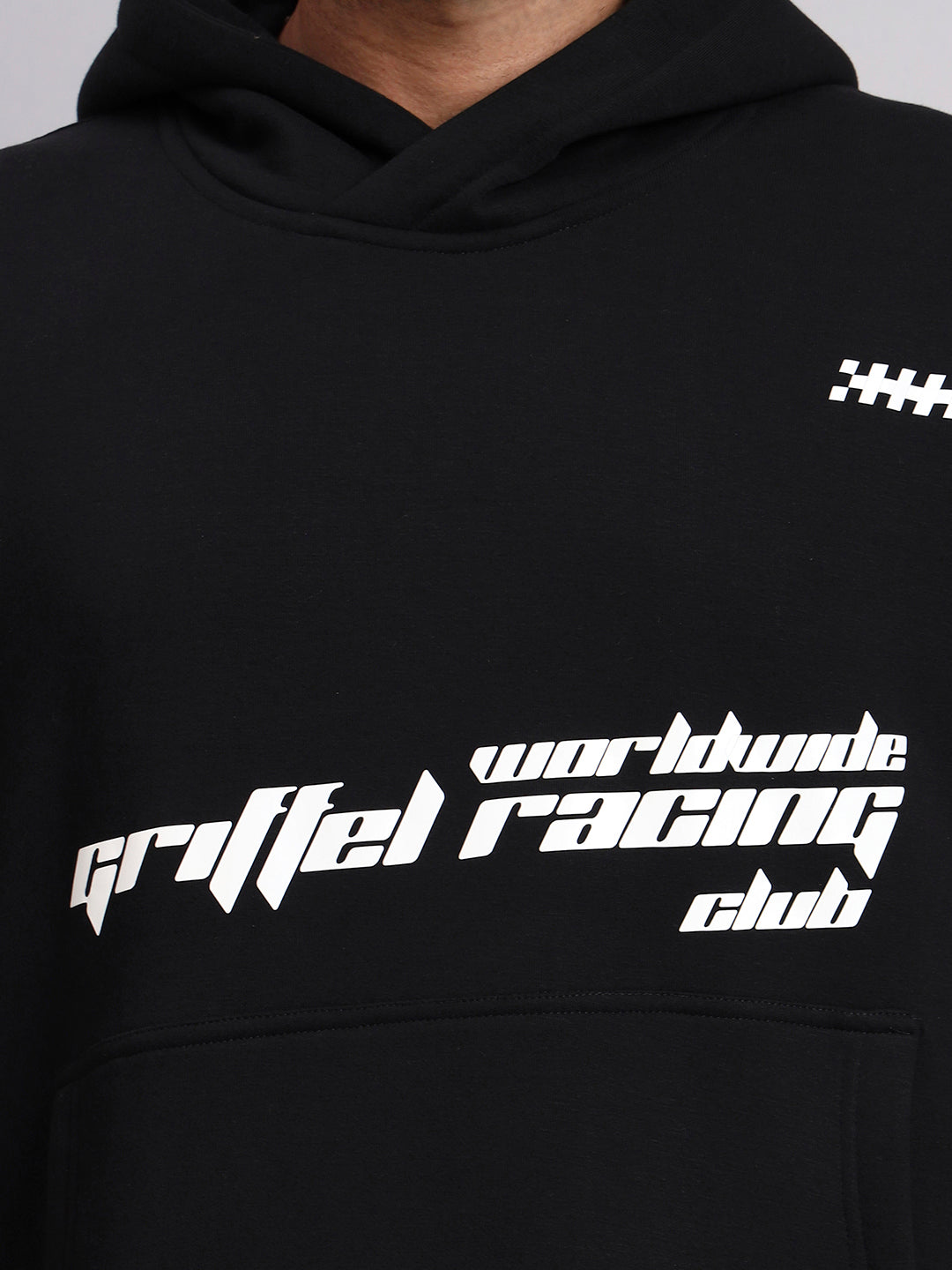 Racing Club Oversized Black Cotton Fleece Hoodie 🏁