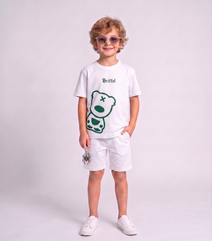 SIDE TEDDY WHITE BOYS T-SHIRT AND SHORTS SET 🧸
