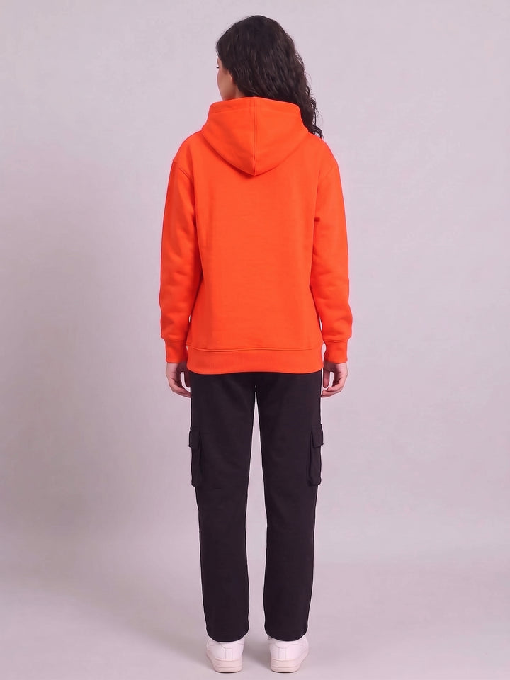 CAMPUS Oversized Cotton Fleece Orange Hoodie For Women
