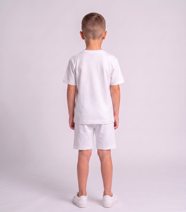 SIDE TEDDY WHITE BOYS T-SHIRT AND SHORTS SET 🧸