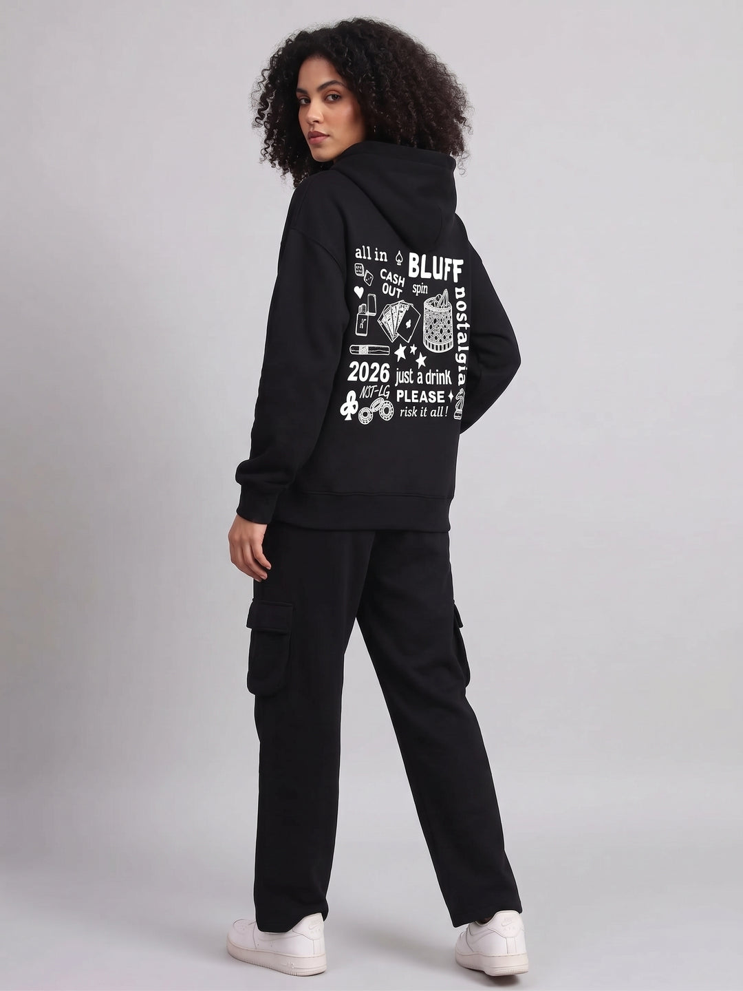 BLUFF 🎉DIWALI EDITION 🎉 Oversized Cotton Fleece Black Tracksuit For Women