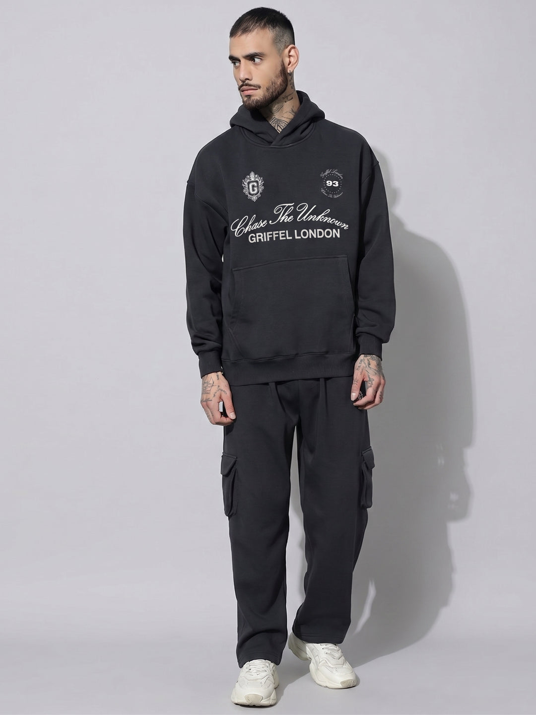 Chase The Unknown Oversized cotton Fleece Black Hoodie