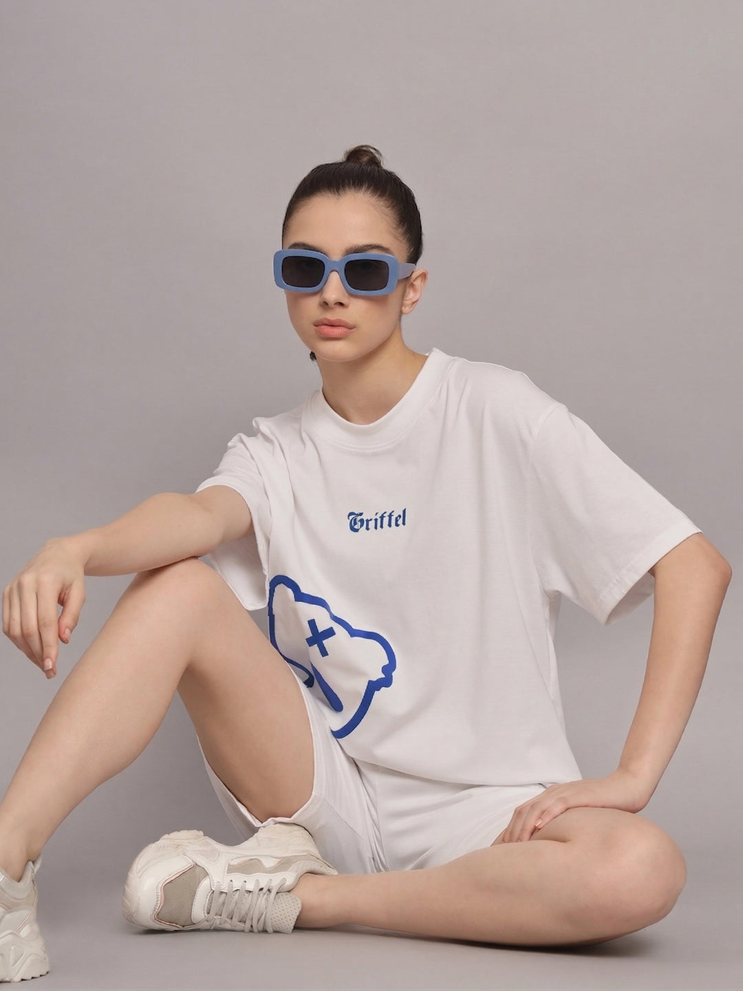 Side teddy in Blue OVERSIZED Cotton T-SHIRT 🔵