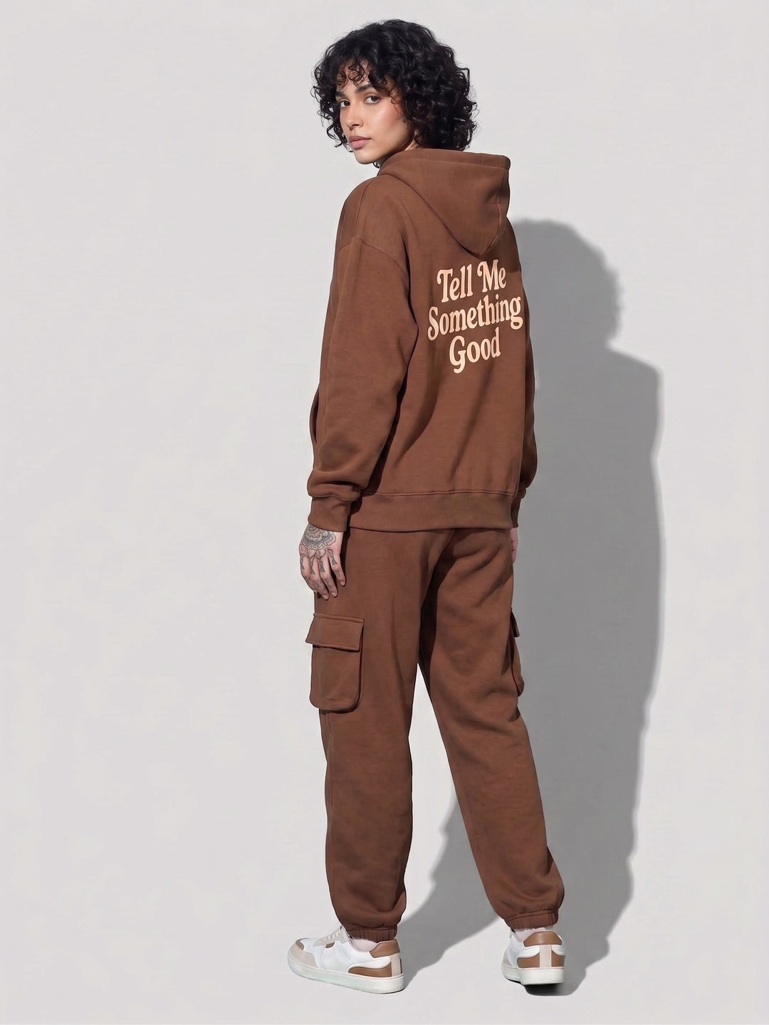 TELL ME SOMETHING GOOD Oversized Cotton Fleece BROWN Hoodie For Women