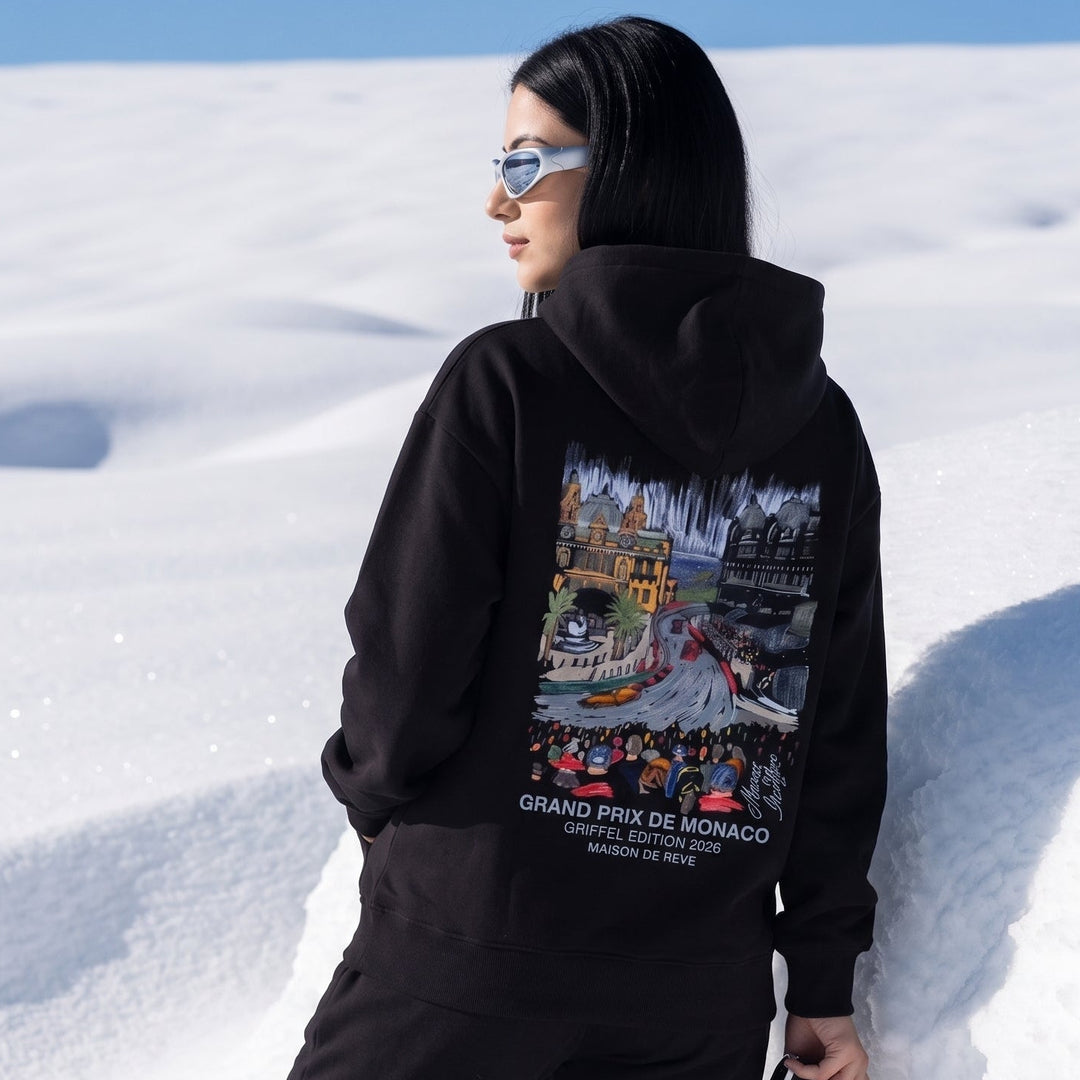 MONACO  Oversized Cotton Fleece Black Hoodie 🏎️