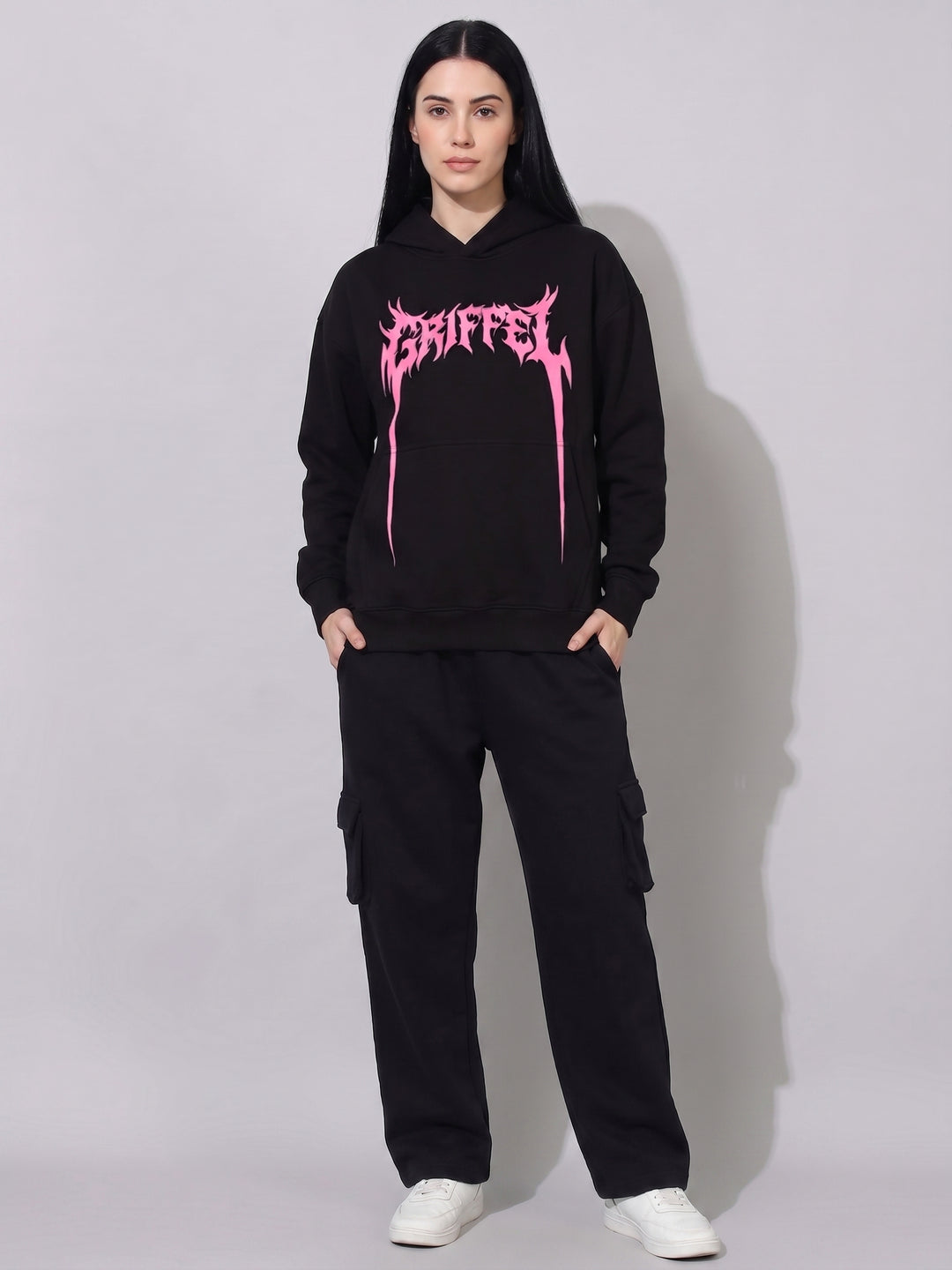 SHOCKWAVE Cotton Fleece Oversized Hoodie Tracksuit For Women