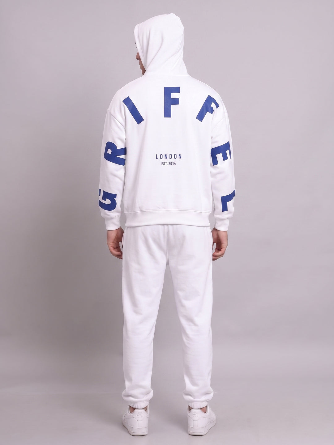 BACK GRIFFEL Oversized Cotton Fleece  White Hoodie For Men 🔵