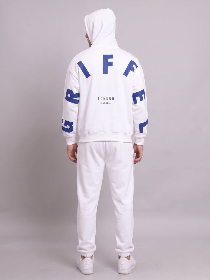 BACK GRIFFEL Oversized Cotton Fleece  White Hoodie For Men 🔵