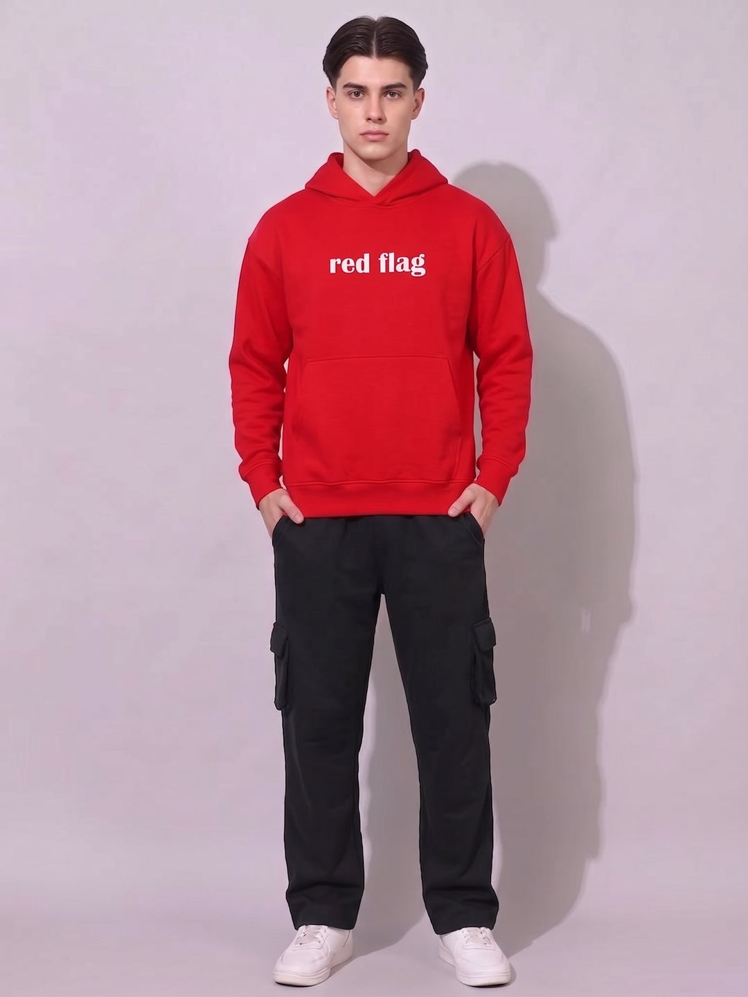 RED FLAG Oversized Cotton Fleece Red Tracksuit For Men