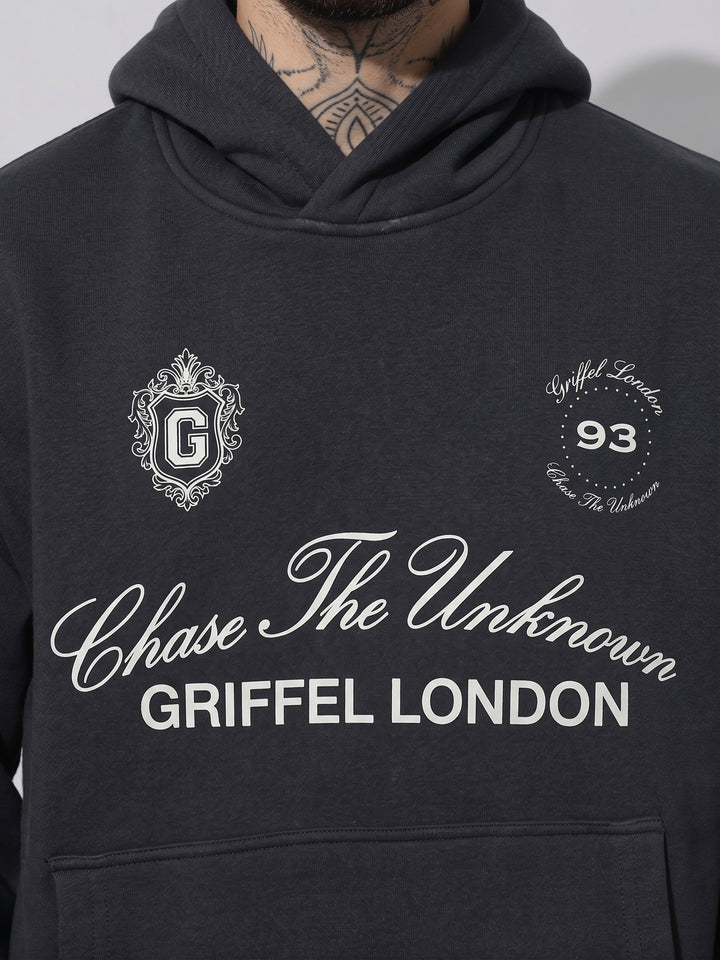 Chase The Unknown Oversized cotton Fleece Black Hoodie