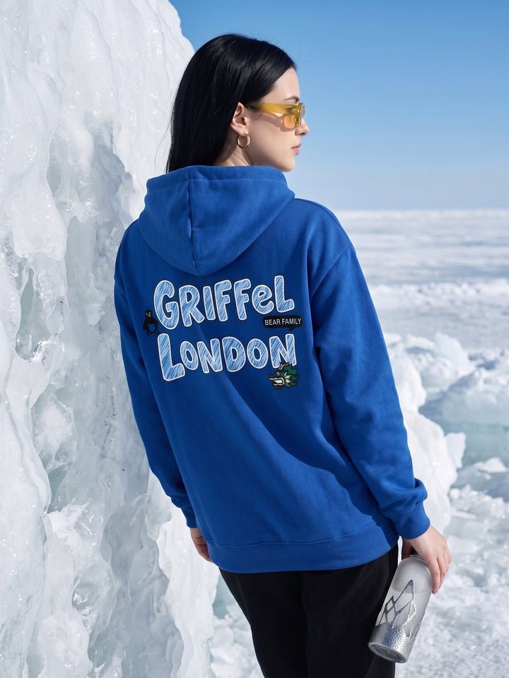DOODLE Cotton Fleece Oversized Hooded Neck Royal Blue Tracksuit For Women