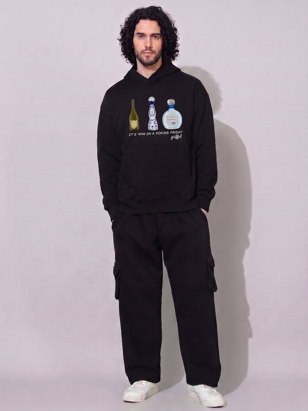 Fcking Friday Cotton Fleece Oversized Hooded Tracksuit For Men