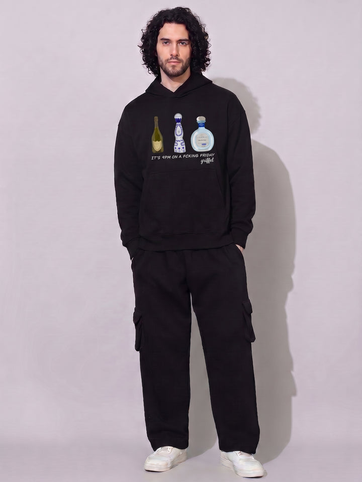 Fcking Friday Cotton Fleece Oversized Hooded Tracksuit For Men