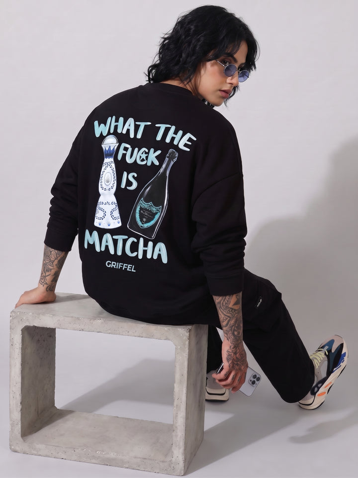 What The Fuck Is Matcha Cotton Fleece Oversized Round Neck Tracksuit For Women