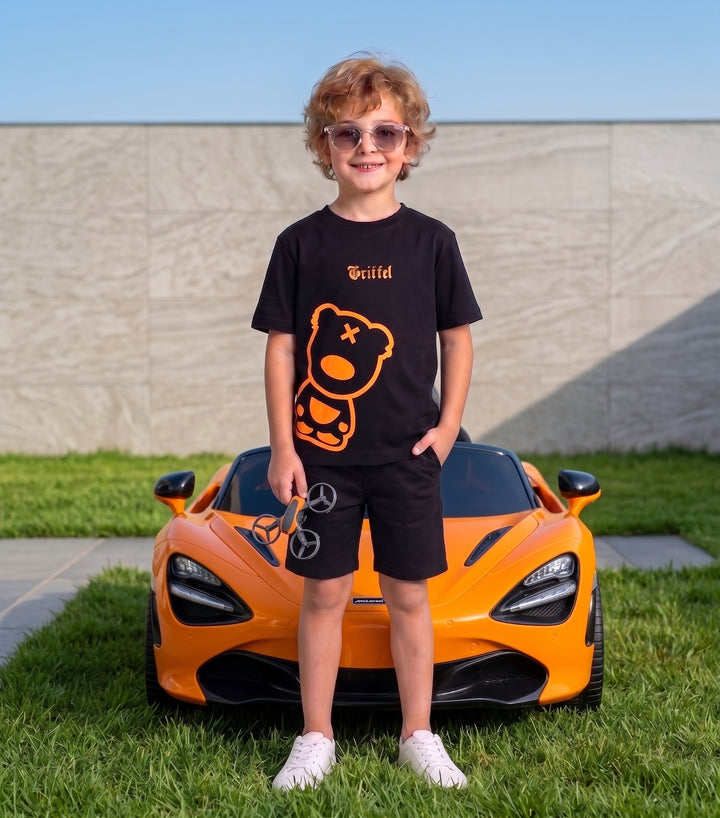SIDE TEDDY ORANGE BOYS T-SHIRT AND SHORTS SET🧸