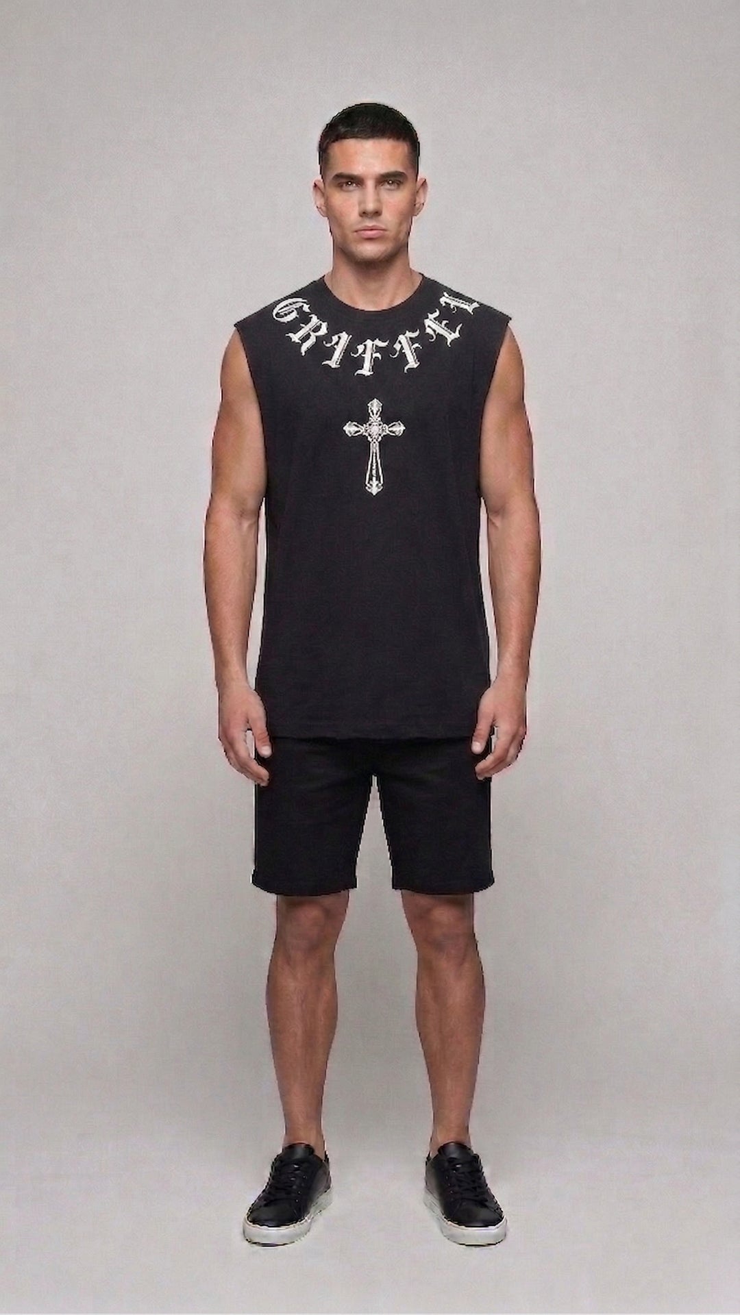 CROSS PLAY Cotton Black Easy Fit Tank ♱
