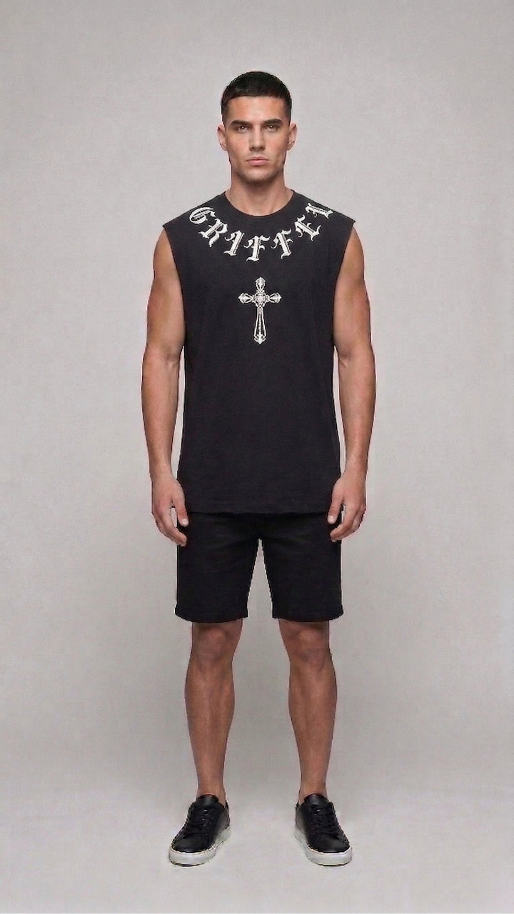 CROSS PLAY Cotton Black Easy Fit Tank ♱