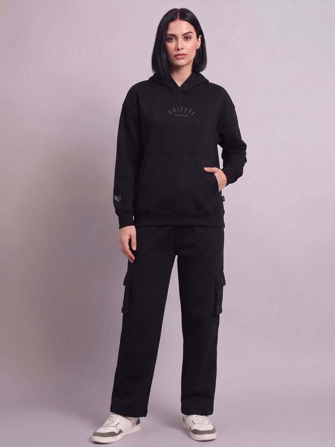 Back Griffel Black Oversized Cotton Fleece Black Hoodie