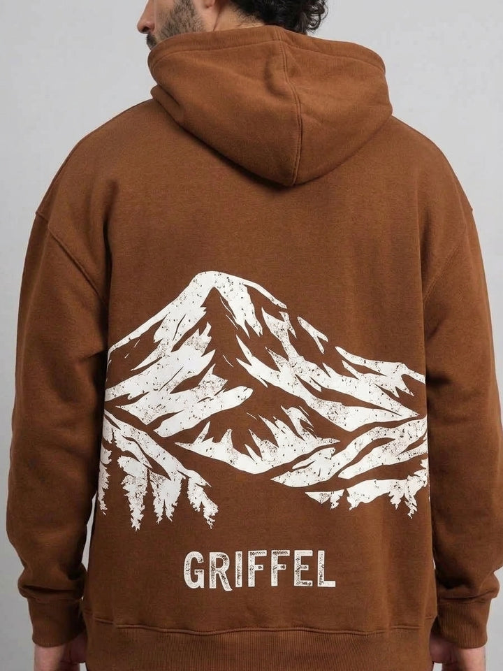 MOUNTAIN Oversized cotton Fleece Brown Hoodie For Men