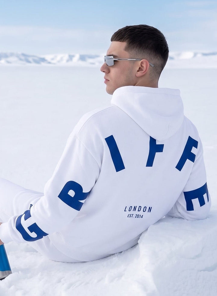 BACK GRIFFEL Oversized Cotton Fleece  White Hoodie For Men 🔵