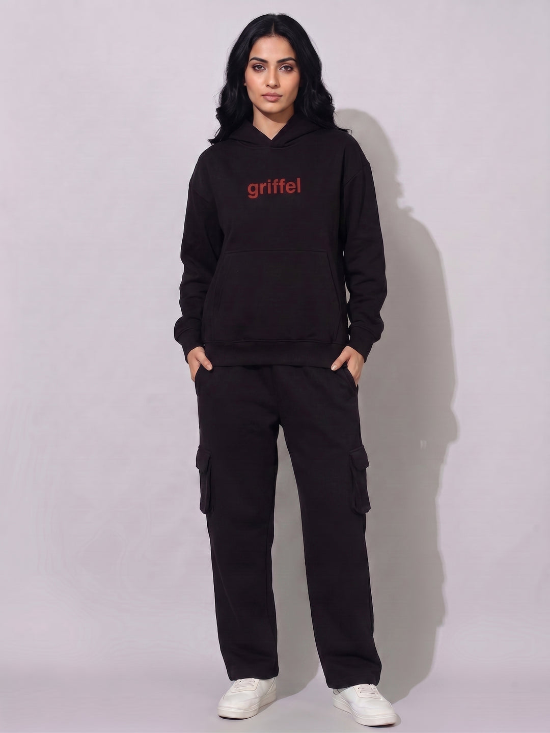 PRAY FOR CARS Oversized Cotton Fleece Black Hoodie For Women
