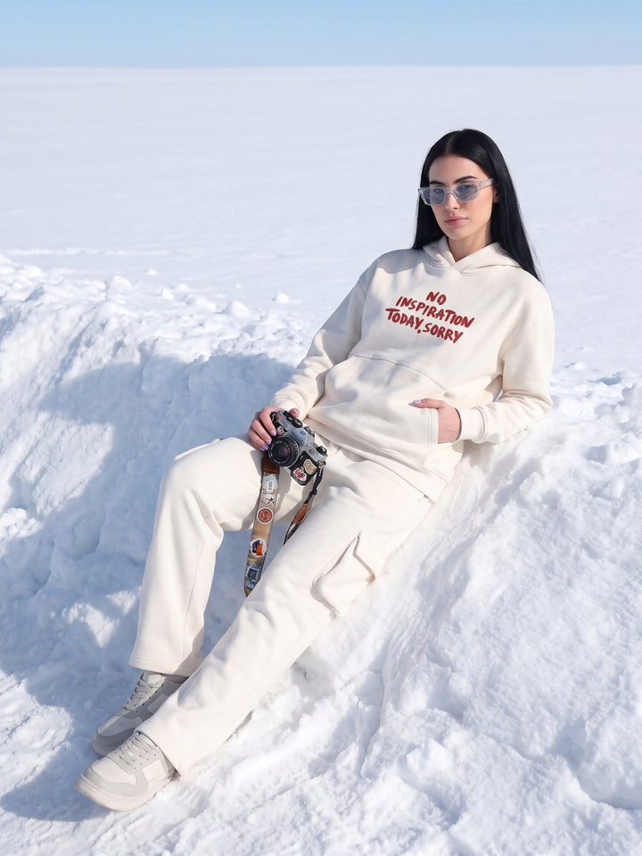 No Inspiration Today,Sorry Oversized Cotton Fleece White Hoodie