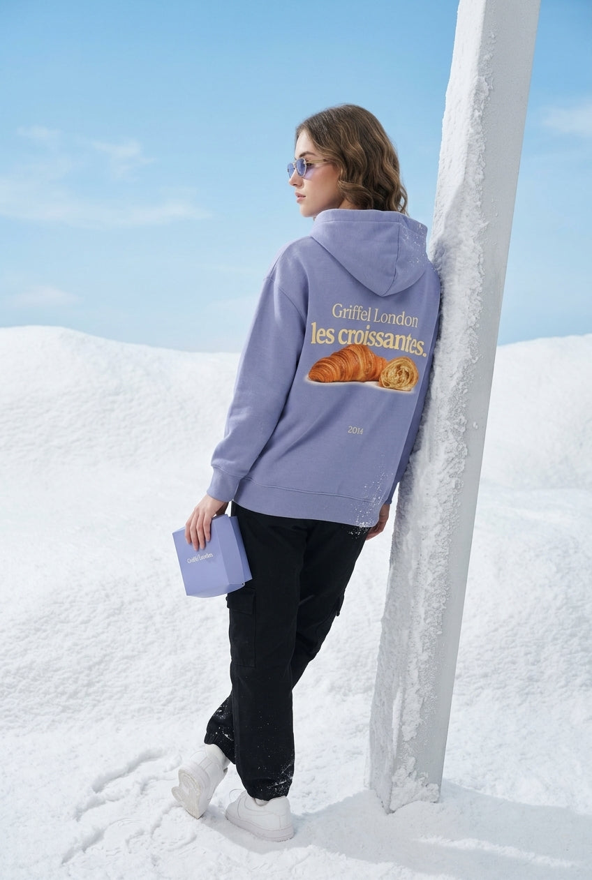 CROISSANTE Oversized Cotton Fleece Skyblue Hoodie For Women