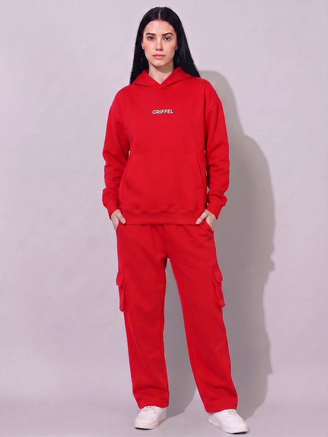 BASIC GRIFFEL LONDON  Oversized Cotton Fleece Red Hoodie