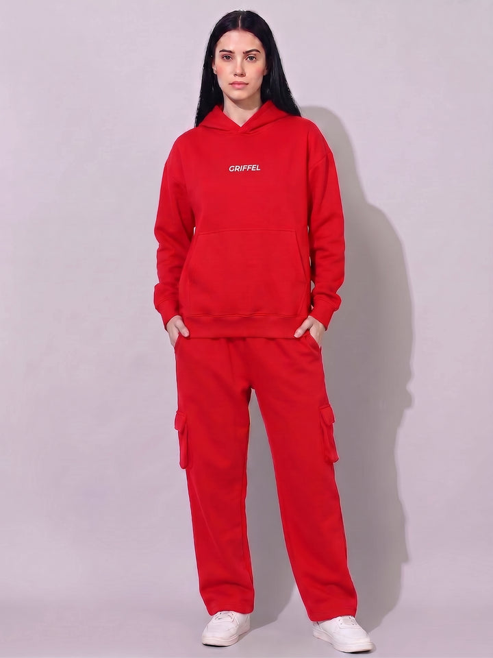 BASIC GRIFFEL LONDON  Oversized Cotton Fleece Red Hoodie