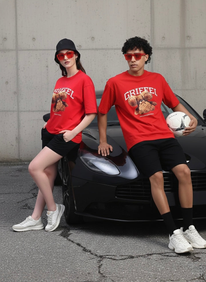 Upside down Teddy Oversized T-shirt Red Combo 🧸