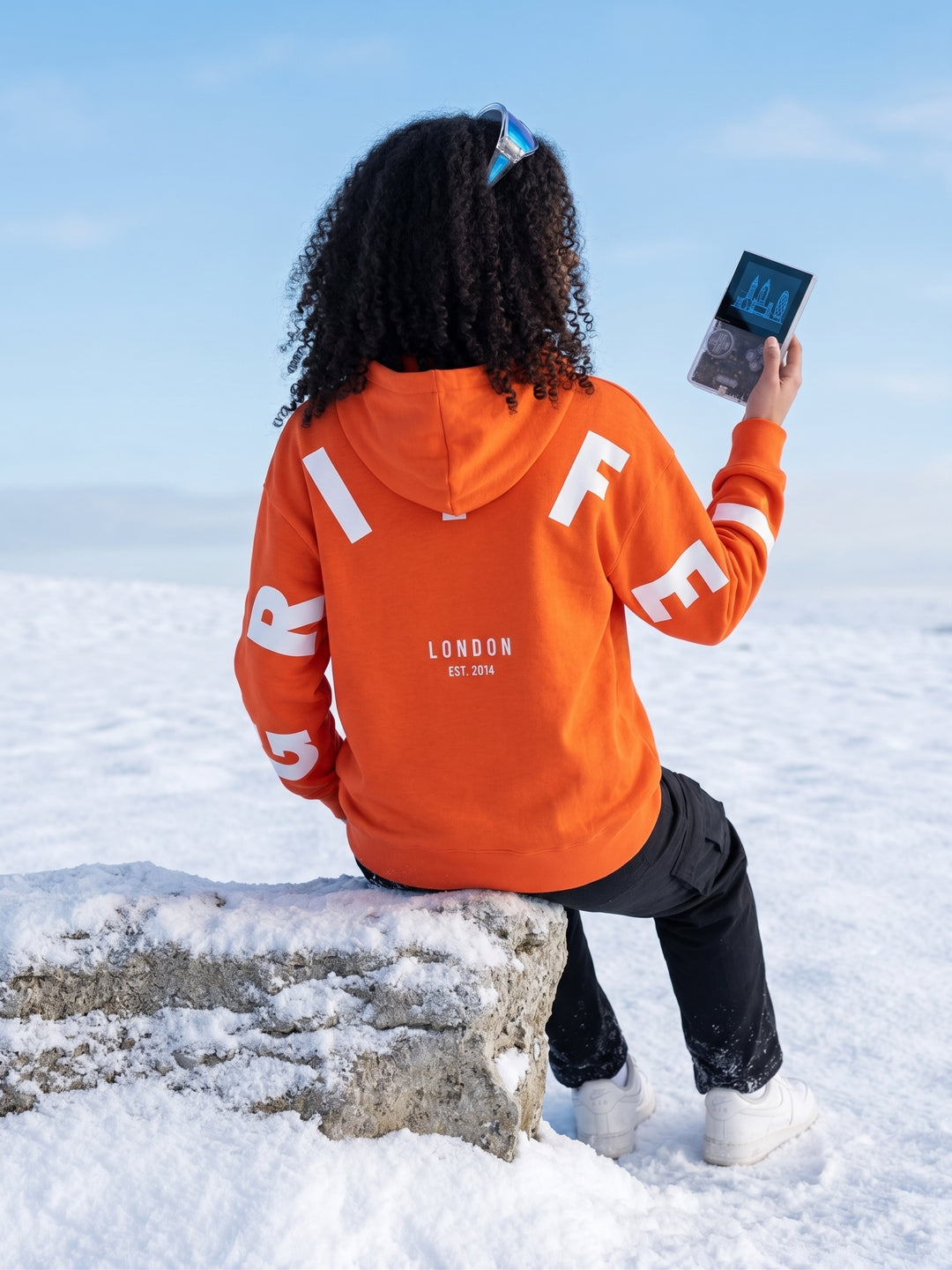 WHITE BACK GRIFFEL Oversized Cotton Fleece Orange Hoodie For Women