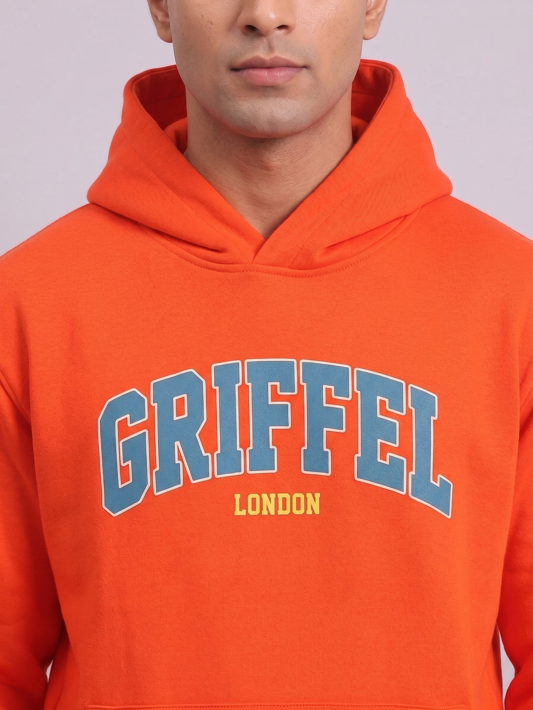 CAMPUS Oversized cotton Fleece Orange Hoodie For Men
