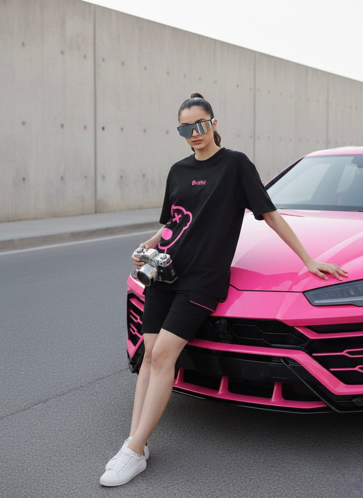 PINK GRIFFEL Loose fit Black T-shirt and Short Set