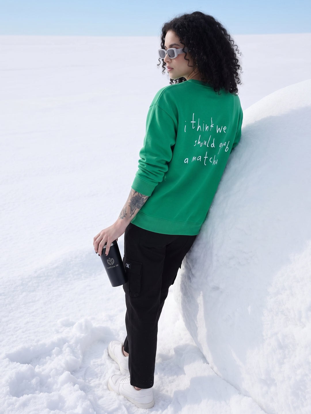 GRAB A MATCHA Cotton Fleece Oversized Round Neck Tracksuit 🍵