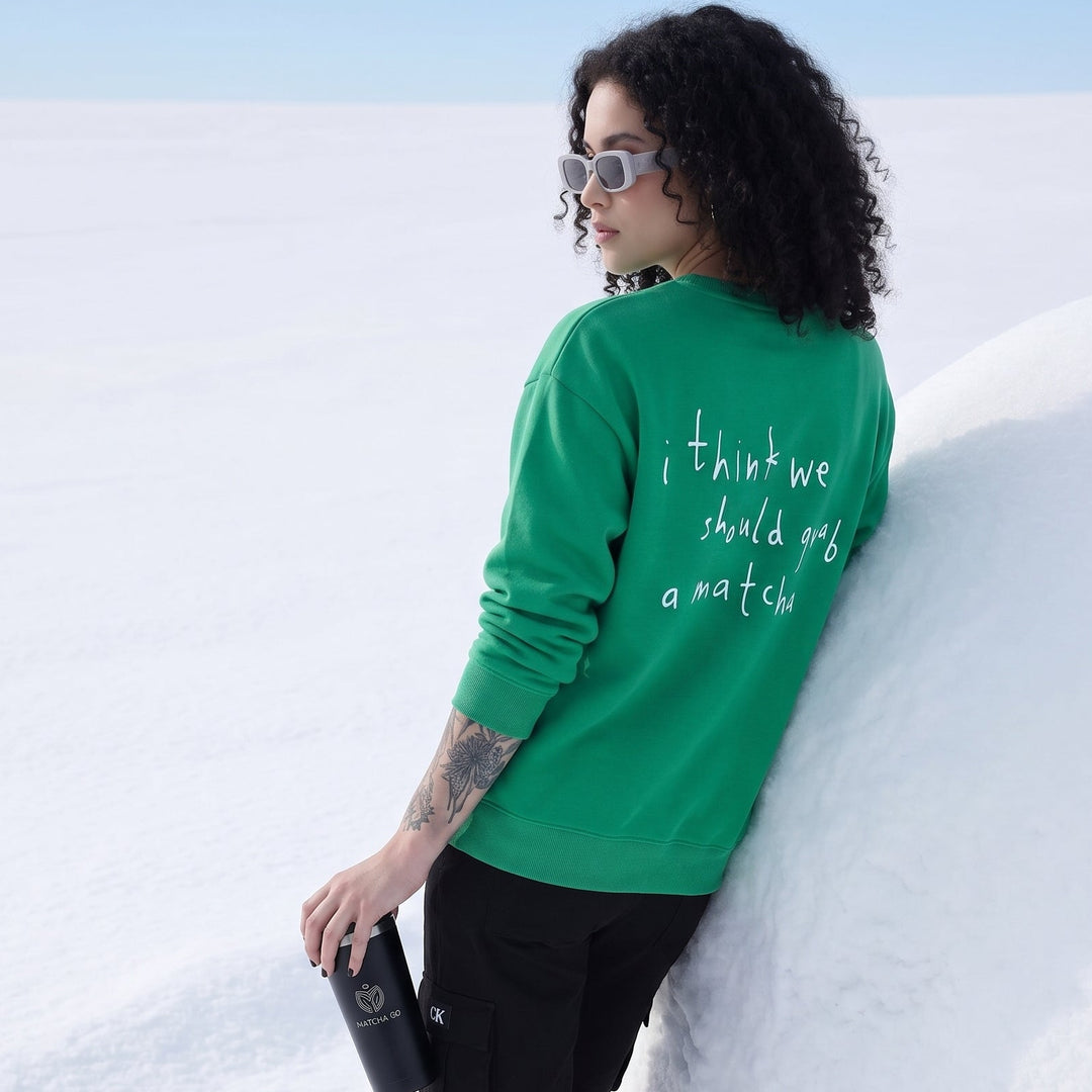 GRAB A  MATCHA Cotton Fleece Oversized Sweatshirt For Women