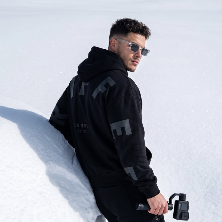 BACK GRIFFEL Oversized Cotton Fleece  Black Hoodie For Men 🖤
