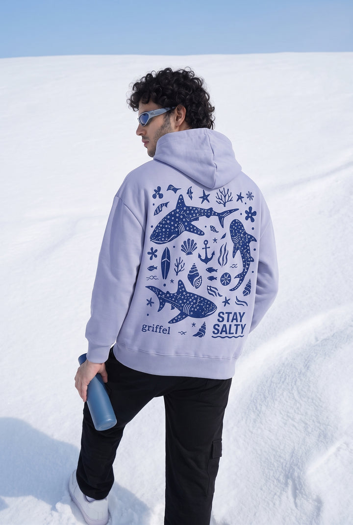 STAY SALTED Oversized cotton Fleece Skyblue Hoodie For Men